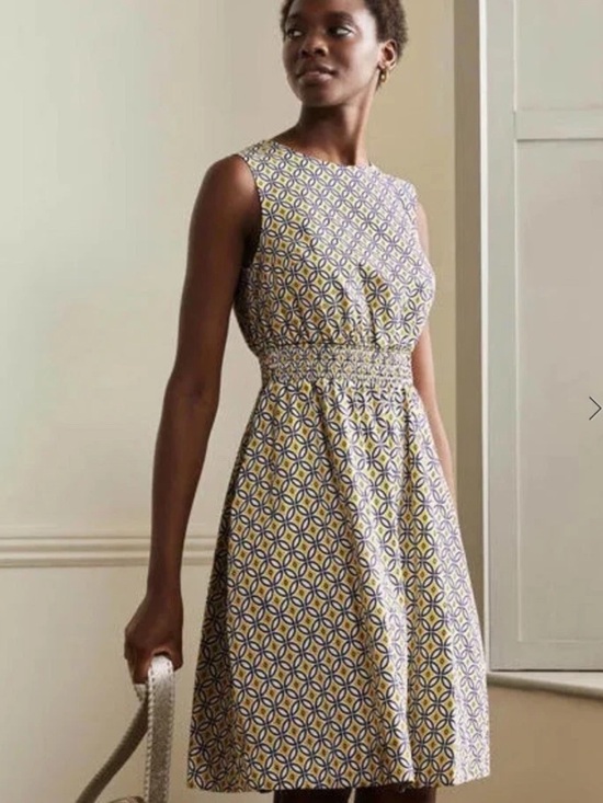 Boden Dresses & Skirts - Boden Yellow & Blue Sleeveless Smocked-Waist Midi Dress